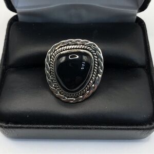 925 Sterling Silver Black Onyx Solitaire Ring Size 8